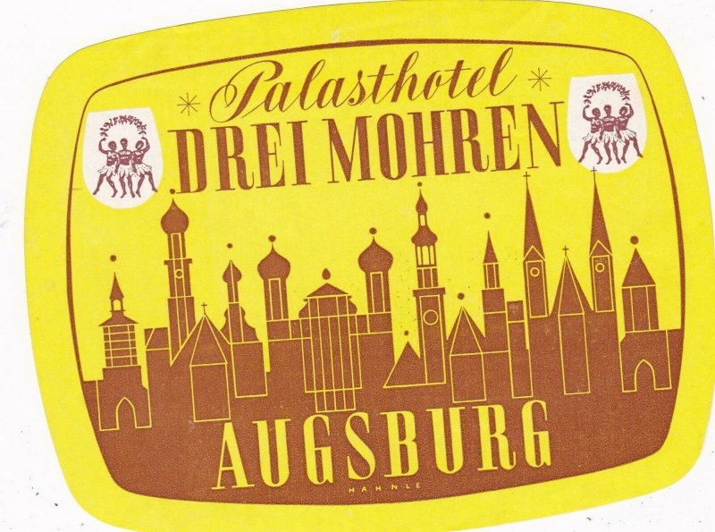 Germany Augsburg Palasthotel Drei Mohren Vintage Luggage Label sk3250