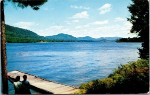 Postcard NY Adirondacks Fourth Lake from South shore toward Inlet