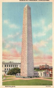 Vintage Postcard 1940's Bunker Hill Monument Charlestown Boston Massachusetts MA