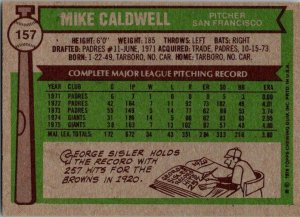 1976 Topps Baseball Card Mike Caldwell San Francisco Giants sk13446