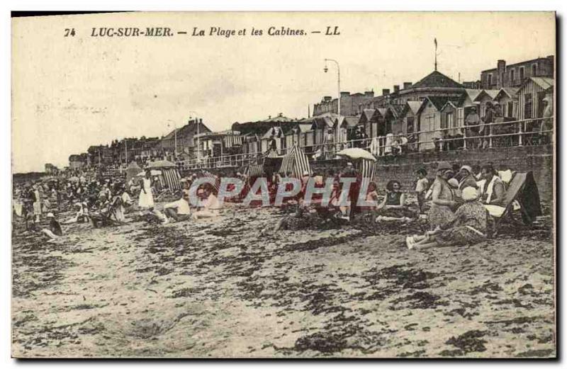 Old Postcard Luc Sur Mer On the Beach and Cabins