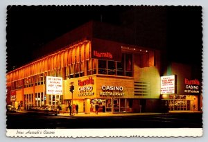 Harrah's Casino Reno Nevada Night View Curteichcolor Postcard 1960s