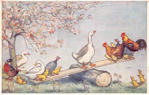 A730 Fun on the Farm 1968 Seesaw Game Ducks Chicken Chicks Goose postcard