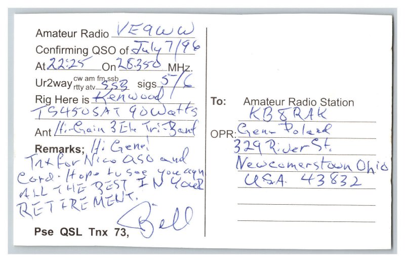 Postcard QSL CB Ham Radio Amateur Card From Moncton New Brunswick Canada VE9WW 