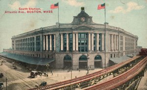Vintage Postcard 1912 South Station Atlantic Avenue Boston Massachusetts Flags
