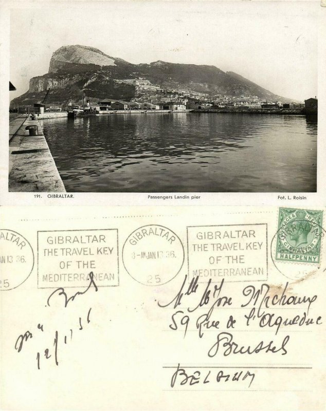 Gibraltar, Passengers Landing Pier (1936) RPPC Postcard