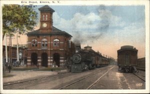 ELMIRA NY Erie Railroad Train Station Old Postcard