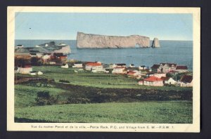 PERCE ROCK P.Q. & VILLAGE from SW, QUEBEC CANADA