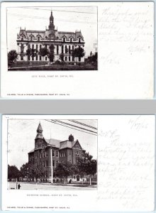 2 Postcards EAST ST. LOUIS, Illinois IL   1906  WEBSTER SCHOOL, CITY HALL