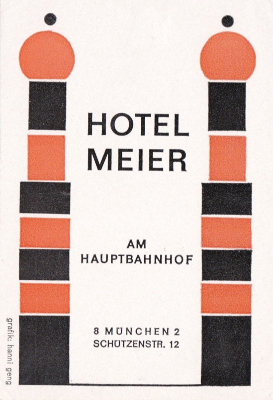 Germany Muenchen Hotel Meier Vintage Luggage Label sk3774