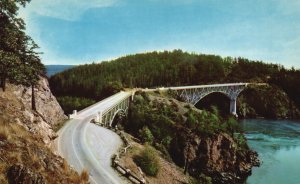 Vintage Postcard Deception Pass Bridge Puget Sound Washington Vacationland WA