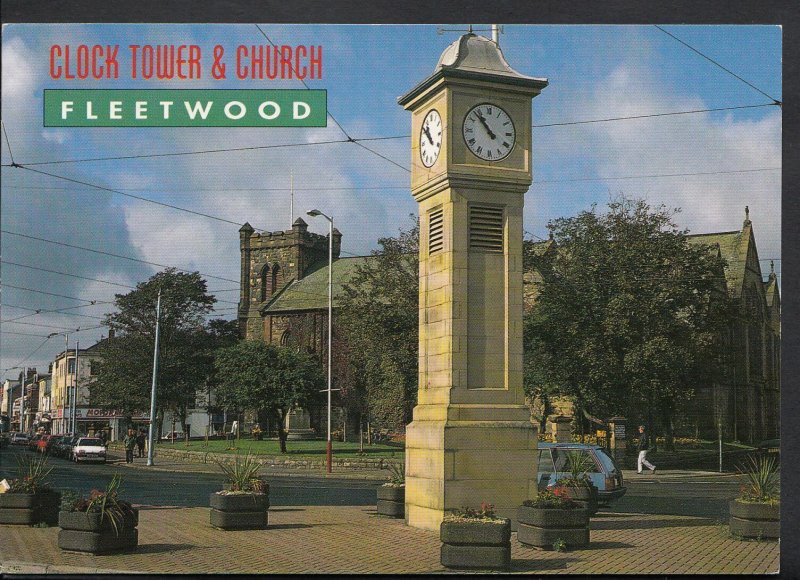 Lancashire Postcard - Fleetwood Clock Tower and Church. Posted 2002 -   LC4666