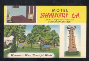 SAINT ST. JOSEPH MISSOURI MOTEL SHANGRI LA LINEN VINTAGE ADVERTISING POSTCARD MO