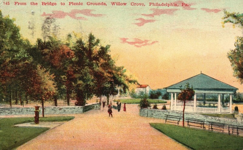 Vintage Postcard 1911 From Bridge To Picnic Grounds Willow Grove Philadelphia PA