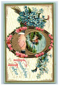 c.1910 Lovely Hands Shaking Friendships German Embossed Vintage Postcard P51 