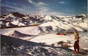 Vtg 1950s Skier Skiing Ski Slopes Winter Sports at Sun Valley Idaho ID Postcard