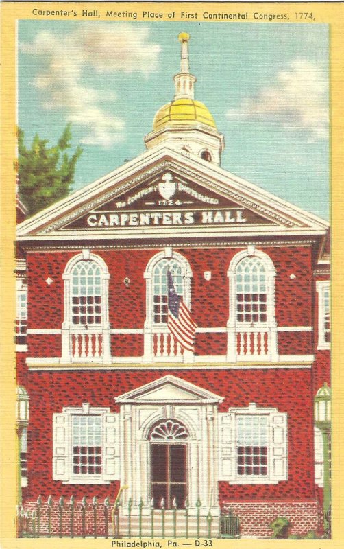 1940's Carpenter Hall, Philadelphia, Pennsylvania Linen Postcard