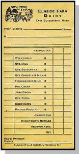 Vintage Elmside Farm Dairy Order Slip, East Blackstone, M...