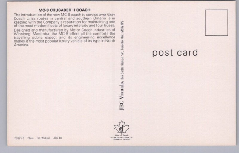 MC-9 Crusader II Coach, Gray Coach Lines, Ontario, Vintage Chrome Postcard #1