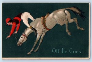 Horseback Riding Postcard Off He Goes G G Efferty Brack Minnesota MN Advertising