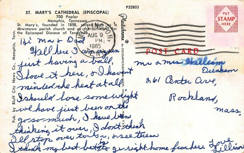 MEMPHIS TENNESSEE~ST MARY'S CATHEDRAL-EPISCOPAL~700 POPLAR~1965 POSTCARD