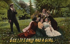 Vintage Postcard Man Stared At Having Five Girls If I Only Had A Girl Romance