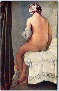 VINTAGE POSTCARD THE BATHER ART AT THE LOUVRE MUSEUM IN PARIS FRANCE c. 1910