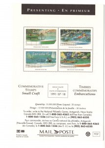 Small Craft, Canada Post Commemorative Stamp 1991, Canoes etc