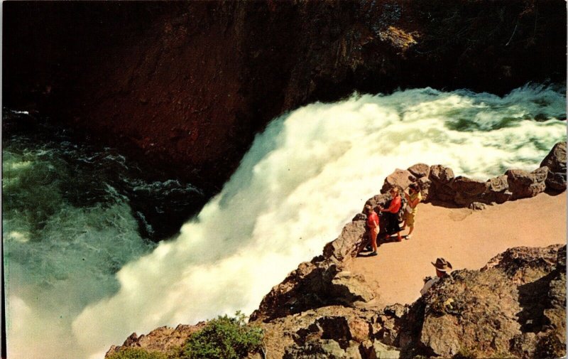 Rushing Waterfall Yellowstone National Park Tourist Chrome Postcard Vintage UNP 