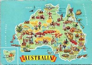 VINTAGE CONTINENTAL SIZE POSTCARD ANIMATED MAP OF AUSTRALIA MAILED 1964