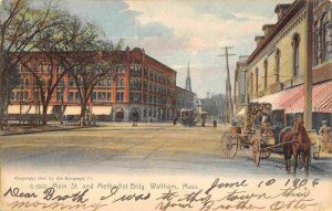 Main Street & Methodist Building Waltham Massachusetts 1906 Rotograph postcard