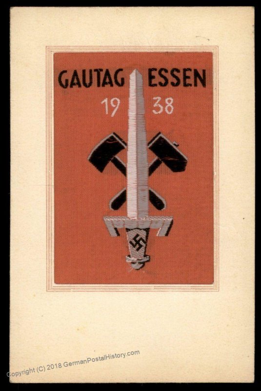 3rd Reich Germany Gautag Essen 1938 NSDAP Meeting SILK Embroidered Card US 93252