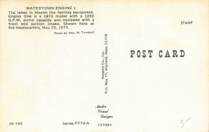 WATERTOWN MA~ENGINE 1-1973 MAXIM-1250 GPM PUMP~AT FIRE HEADQUARTERS POSTCARD 