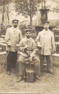 RPPC WWI Era, German Soldiers, Accordion, Music Instrument, 1914-18, Uniform