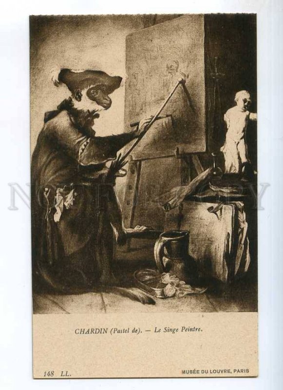 234772 Dressed MONKEY Painter by CHARDIN vintage PC