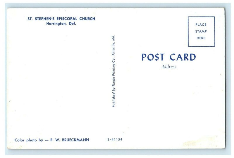 c1950's St. Stephen's Episcopal Church Harrington Delaware DE Vintage Postcard