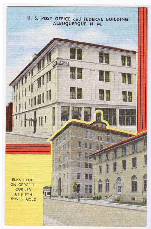 Post Office Elks Club Albuquerque NM linen postcard