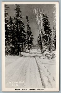 Postcard RPPC c1940s White River Ontario The Winter Road Wilderness Pictures