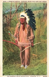 Vintage Postcard 1930 Primitive Hunter Bow Arrow North Carolina