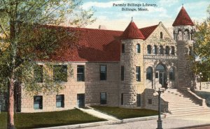 Vintage Postcard Parmly Billings Library Building City Landmark Billings Montana