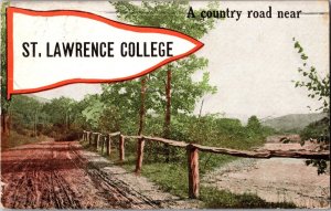 Pennant, A Country Road Near St. Lawrence College WI c1915 Vintage Postcard K50