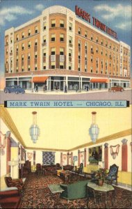 Chicago Illinois IL Mark Twain Hotel Linen Vintage Postcard