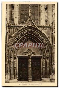 Old Postcard Large Wooden Doors Sculpts