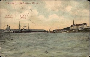 Flensburg Germany Boats, Ships Battleships Marinestation Murwik c1910 Postcard