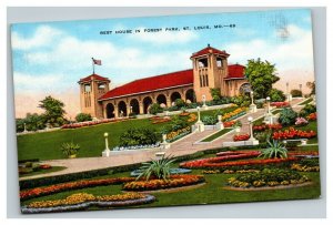 Vintage 1940's Postcard Gardens & Rest House in Forest Park St. Louis Missouri