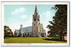 c1920 Episcopal Church Side View Dirt Road Lined Trees Woods Hole M.A. Postcard