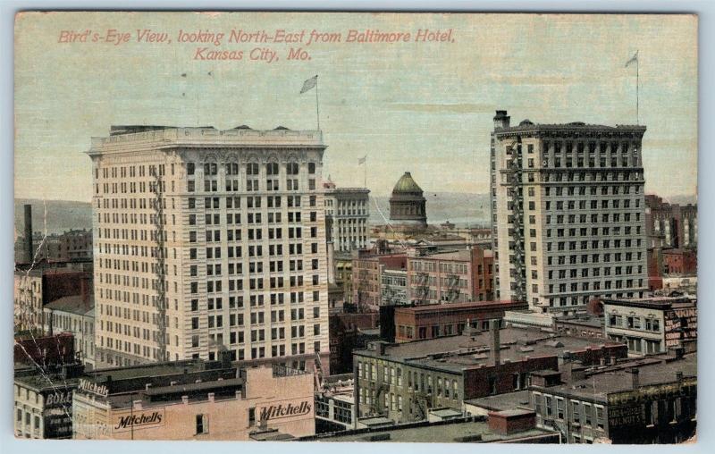 Postcard MO Kansas City Birds Eye View North East From Baltimore Hotel c1910 H22