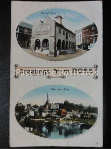 c1914 - Greetings from Ross, Double Oval Images, Market Place & River