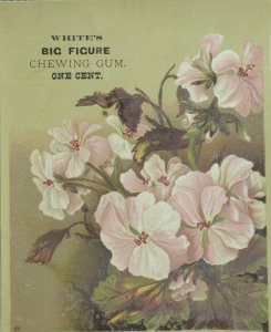 1880's White's Big Figure Chewing Gum Flowers Victorian Trade Card #F