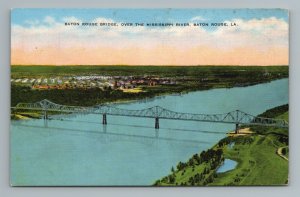 Baton Rouge Bridge Over Mississippi River Birdseye Aerial LA Louisiana Postcard 